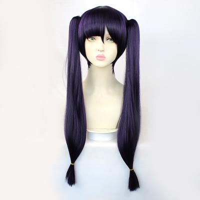 China Mona Cosplay Wigs Harajuku Wig Anime Game Genshin Impact Double Ponytail Black and Purple Mixed Color Wig for sale