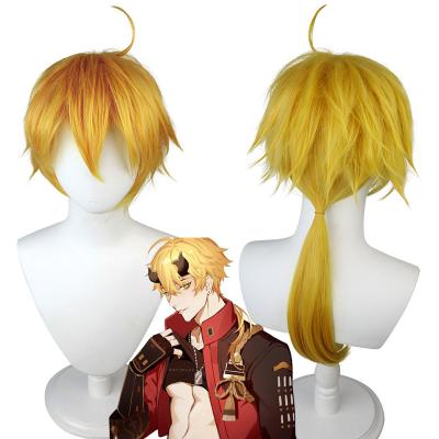 China Blonde Synthetic Hair Wig Thomas Anime Cosplay Wig Long Harajuku Wig Genshin Impact With Ponytail Wigs for sale