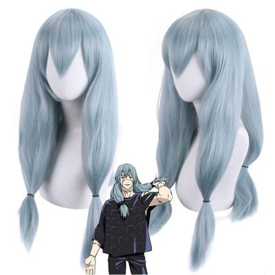 China Harajuku Wig Long Synthetic Hair Jujutsu Kaisen Mahito Roleplay Lake Blue Wig Thickened Anime Ponytail Wig for sale