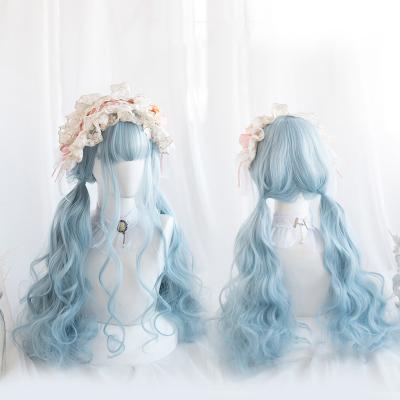 China Water Wave Fashion Lolita 26.8 Inches Water Wave Female Synthetic Double Ponytail Blue Water Wave Wig None Lace Natural Line Wigs Hair Shorts for sale