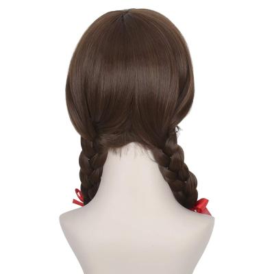 China Double Wave Ponytail Braid Wigs Synthetic Curly Brown Cosplay Long Heat Resistant Wig For Women for sale