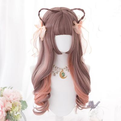 China Long Cute Wavy Synthetic Cosplay Lolita Wig High Temperature Bangs Daily Use Halloween Party Wigs for sale