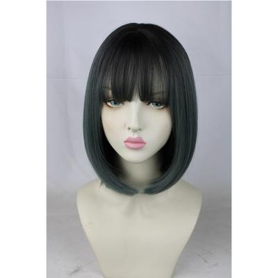 China Natural Fit Women 30cm Straight Synthetic Wigs Ombre Bob Cosplay Natural Hair Short Straight Wig With Bangs for sale