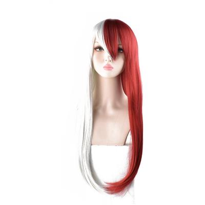 China Japan Anime Harajuku Wig My Academia Todoroki Shoto Halloween Red White Wig Cos Wigs Women Cosplay Long Hair Hero Costume for sale