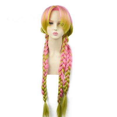 China Harajuku Wig Demon Slayer Kanroji Mitsuri Anime Cosplay Wigs Three Braids Ombre Synthetic Wig 90cm Long Hair Strokes for sale