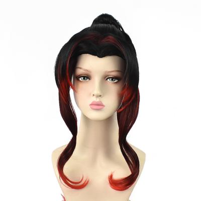 China Anime Character Ponytail Demon Slayer Wig Harajuku Hair Cosplay High Curly Synthetic Part Wigs Mixed Color 45cm Long Wigs for sale