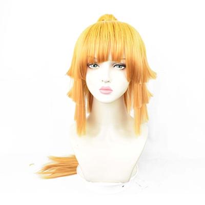 China Yellow Anime High Temperature Ponytail Cosplay Wig Kaigaku Party Demon Slayer Synthesis Harajuku Wig Hair Yarn Hair Wigs for sale