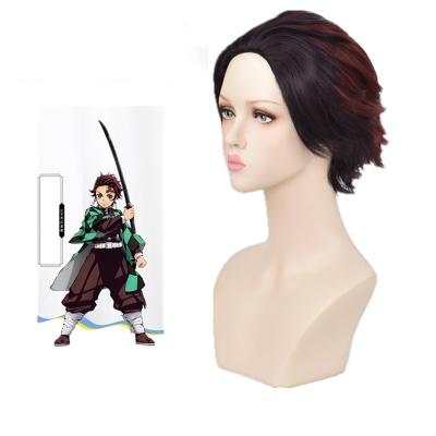 China Harajuku Wig Demon Slayer Anime Costume Kamado Tanjirou Short Hair Natural Synthetic Cosplay Wigs Heat Resistant for sale