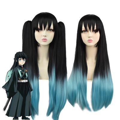 China Harajuku Wig Demon Slayer Tokitou Muichirou Anime Cosplay Wigs Dyed Ombre High Quality Synthetic Straight Long Wigs for sale