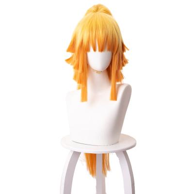 China Agatsuma Zenitsu Cosplay Wig Demon Slayer Yellow Synthetic Ombre Ponytail Wig Harajuku Wig With Bangs for sale