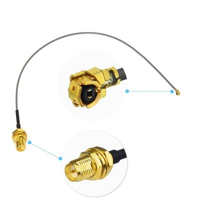 China Plastic +metal RF Mini Coaxial Cable Jumper Single UFL/To SMA Female 1.13 Connector for sale