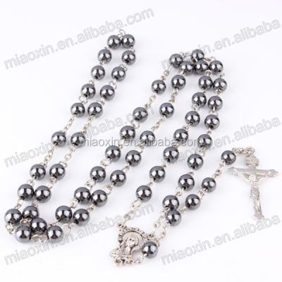 China Religious Chinese Black Round Hematite Rosary 6mm Beads Rosaries Necklaces for sale