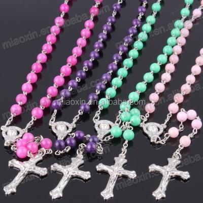 China New Religious European Style Customized Color Rosaries Catholic Stone Chain Necklace for sale