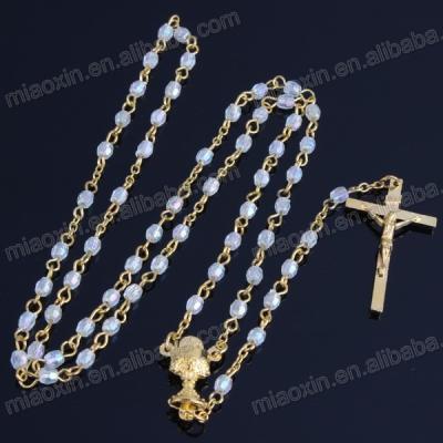 China Gold Plastic Wholesale Mini Rosary Acrylic Beads Open Cord Rosary Religious Style With Box for sale