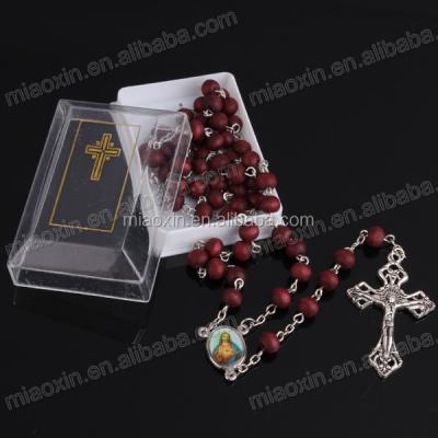 China Aroma Religious Red Wooden Beads Hot Sale Rosary Chain Necklace for sale