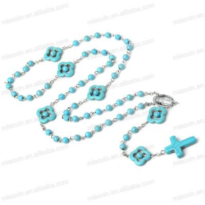 China Fashion Turquoise Necklace Religious Christ Cross Prayer Beads Misbaha Tespih Catholic Rosaries for sale