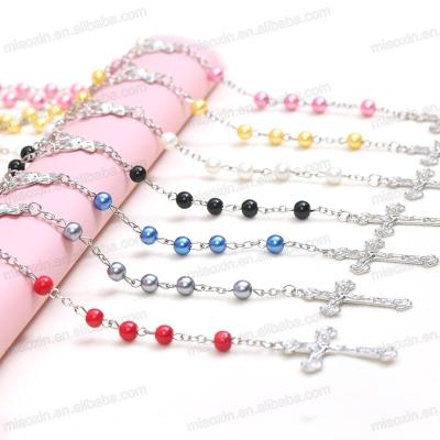 China Religious Catholic Rosary Beads Necklaces With Metal Crucifix Corss Charm Prayer Bead Beads Necklaces for sale