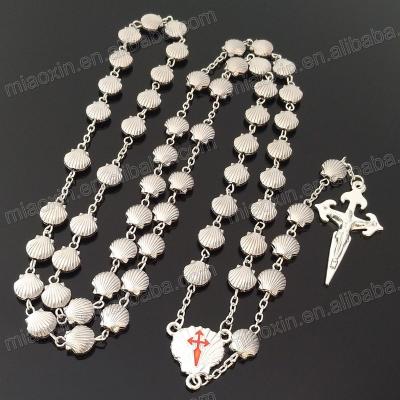 China Religious China Shell Shape Alloy Rhinestone Diamond Beads Silver Rosary Religion Jesus Rosary YIWU for sale