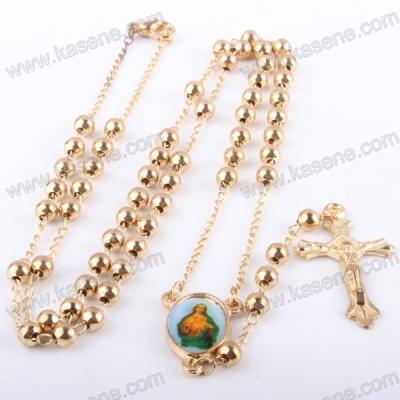 China Gold religious hot sale metal rosary chain necklace, scam piedras de murano de rosario for sale