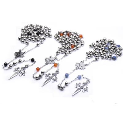 China Hot Sale Stainless Steel Religious Santiago Rosary Beads Catholic Rosary Beads With Silver Cross Pending Drop Shipping for sale