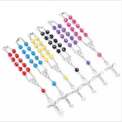 China Amazon Religious Hot Sale Multicolor Rosary Bracelets With Madonna Cross Charm Prayer Beads Acrylic Bracelets for sale