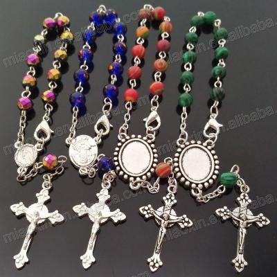 China Religious Rosary Bracelet, Multicolor Religious Natural Stone Finger Stretch Hand Chain Ring Bracelet For Women for sale