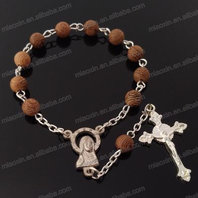 China Rosary 6mm religious wooden bead decade, rosary bracelet with green bead appearance for sale