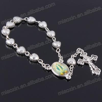 China Family metal centerpiece saint carholic rosary of religious purple heart-shaped alloy material beads for sale