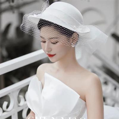 China Fashion LIFT UP BOOOGE Vintage Women Fairy Soft Hat Mesh Pearls Travel Wedding Veil Bridal Hat for sale