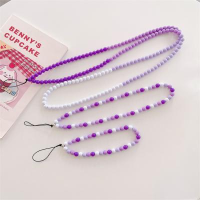 China Long Jelly Beaded Lanyard Handmade Cell Phone Chains Jelly Colors Beads Necklace Lanyard Long Mobile Strap for sale