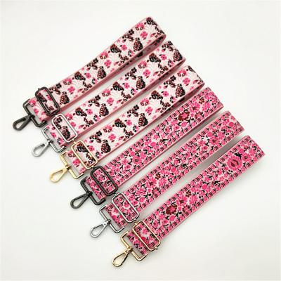 China Use it as a single cross body strap or double it up beautiful pink jacquard webbing cross & body purse strap, flower webbing straps for sale