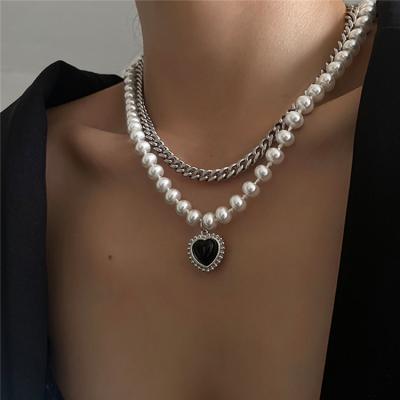 China Fashion Double Layer Punk Titanium Steel High Quality Titanium Steel Chain Necklace Beads Pendant Necklace for sale