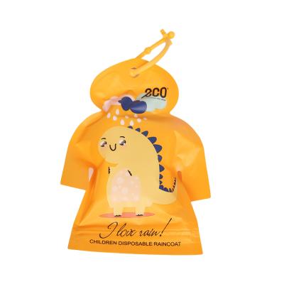 China Fashionable Yellow Plastic Portable Custom Made Dino Poncho Disposable Kid Waterproof Bachelorette Raincoats Raincoats For Children for sale