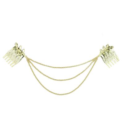 China Wholesale Women Fashionable Triple Metallic Chain Headband Metal Headwrap Hair Comb Gold Headband Headband at factory price1391 for sale