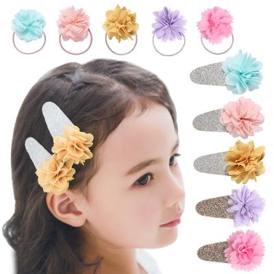 China Eco-Friendly Hair Clips Hair Ties Girls Kids Summer Hair Accessories For Baby Glitter Snap Clip Ponytial Elastic Backing Band for sale