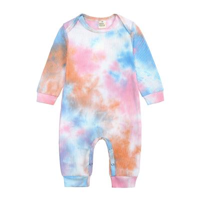 China Cotton Tie Dye Baby Fashion Ribbed Infant Pajamas Style Infant Crawling Romper With Button for sale