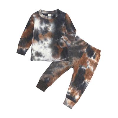 China Casual Kids Fashion Tie Dye Style Cotton Suit Girls Boys Pajamas Set Striped Stretch Long Sleeve Strand Suit for sale