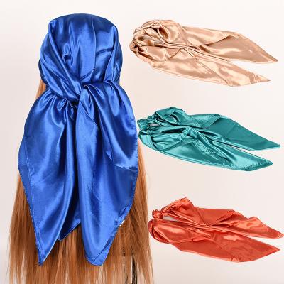 China Women's Small Solid Color Neck Scarf Summer Fashion Bandana Headscarf Waist Bandana Light Comfortable Square Silk Satin Scarf for sale