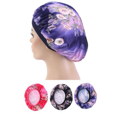 China Wholesale Women Hair Wraps Flower Printed Adjustable Sleep Hats Silk Satin Hood Lightweight And Comfortable for sale