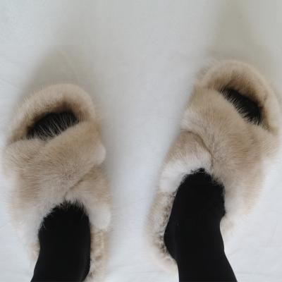 China Fashion Trend Lady's Fur Slips Flat Genuine Mink Fur Crossed Style Fur Slippers for sale