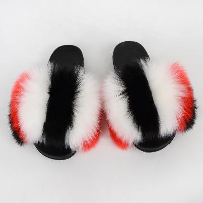 China Lightweight Unique PVC Faux Fox Fur Slippers Summer Fur Fashion Faux Fur Slippers For Women for sale