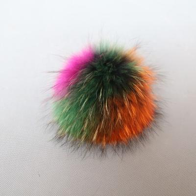 China Decoration for bag charm multicolor fur pom flip/colorful raccoon fur pompom rainbow fur ball charm car key chain big for sale