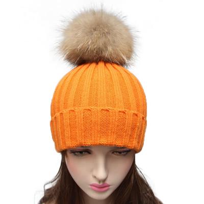 China Natural High Quality COMMON Color Raccoon Fur Pom Pom Hats Fur Flip Hats For Women for sale