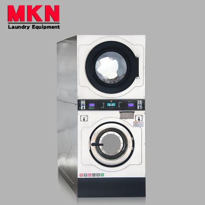 China Commercial Coin Operated Washing Machines Laundry Equipment Stack Washer And Dryer 900*1066*2095mm for sale