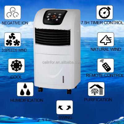 China Hotel Fashion Design Portable DC 24v Remote Control Cooler Fog Air Fan for sale