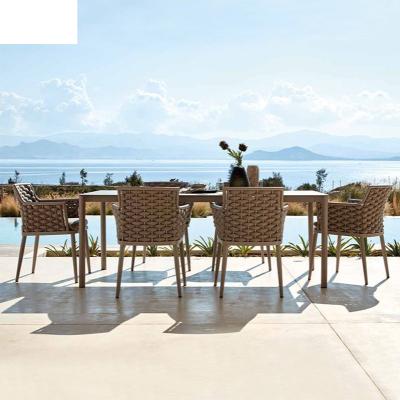 China Contemporary Aluminum Popular Dining Set Garden Chair High Quality Woven Rope Dining Chair for sale