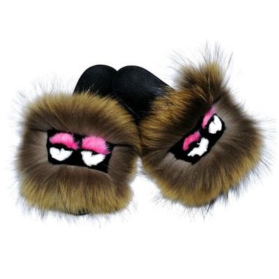 China Women's Raccoon Fur Slippers Ladies PVC Slides Slippers Fox Fur Slippers Deodorization Fur Sliders for sale