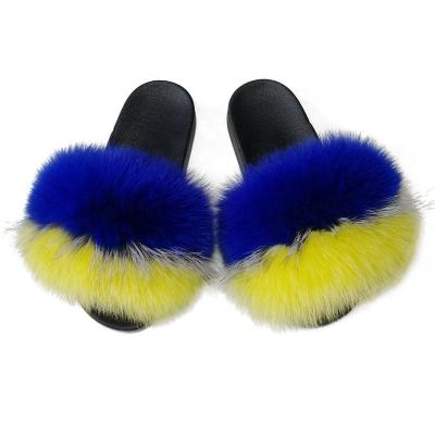 China Multicolor Fur Full Package Fox Fur Slippers Large Ladies Ladies Women's Custom Shoes for sale