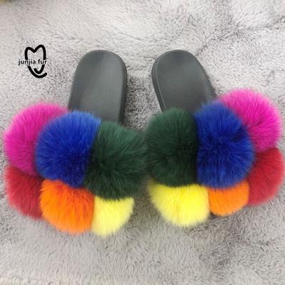 China Wholesale 2021 fur pom pom cushioning slips women kids raccoon fox rabbit fur slippers pom pom slides for sale