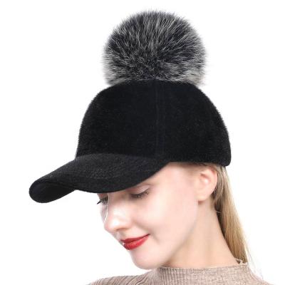 China Wholesale Custom JOINT Fur Hat Fashion Baseball Hats Anti-mink Velvet Fox Fur Ball Hats With Pom for sale